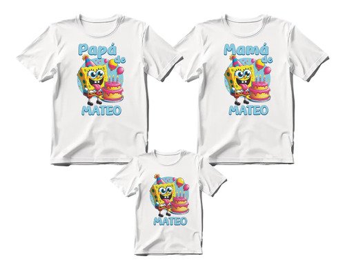 Kit 3 Playeras Familiares Cumpleaños Bob Esponja