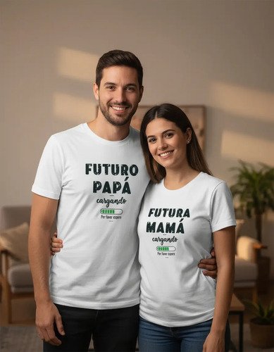 D_846104-MLM93670505164_102025-O.jpg Kit 2 Playeras Anunciar Embarazo Futura Mamá Papá Cargando