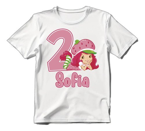 D_854174-MLM113475840418_072026-O.jpg Playera Infantil Rosita Fresita Cumpleaños Personalizada