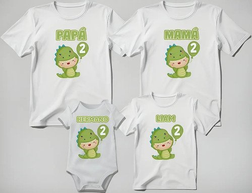 D_867058-MLM90389940047_082025-O.jpg Kit Familiar 3 Playeras + 1 Pañalero Cumpleaños Dinosaurio