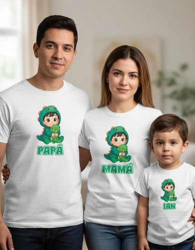 D_875667-MLM104555500212_012026-O.jpg Kit Familiar 3 Playeras Cumpleaños Dinosaurio Personalizado