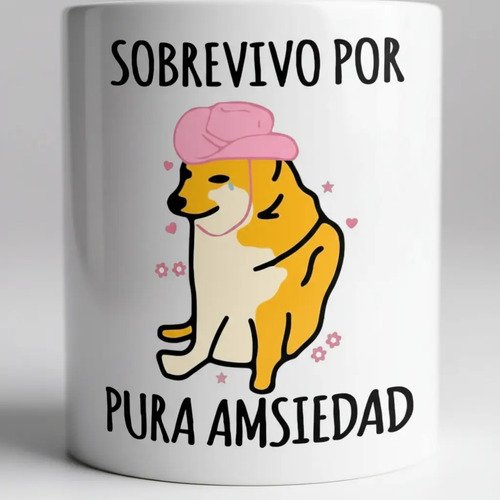 Taza De Café Cheems Sobrevivo Por Pura Amsiedad