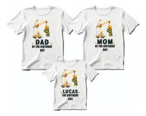 D_882683-MLM83999345349_042025-O.jpg Kit De 3 Playeras Cumpleaños De Camiones De Construcción