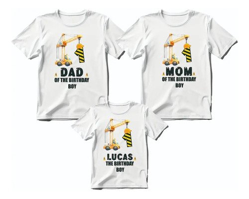 D_882683-MLM83999345349_042025-O.jpg Kit De 3 Playeras Cumpleaños De Camiones De Construcción