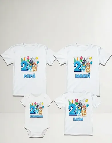 D_899281-MLM94178110307_102025-O.webp Combo 8 Playeras Y 1 Pañalero Bluey Mamá Papá Hermana Y Bebe
