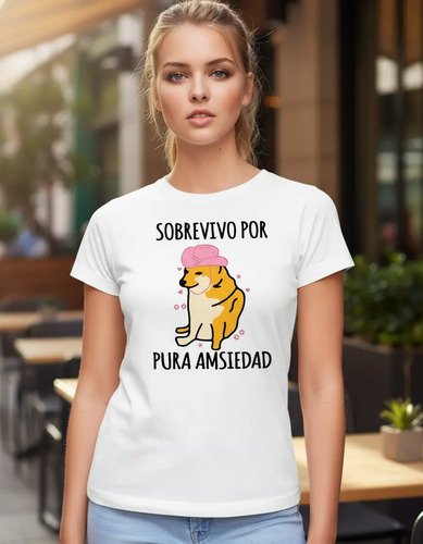 D_903664-MLM95593792983_102025-O.jpg Playera Cheems Perrito Sobrevivo Por Pura Amsiedad
