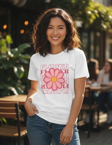 D_939721-MLM93130449481_092025-O.jpg Playera Flower Diseño Floral Mujer Estampado Moda Casual