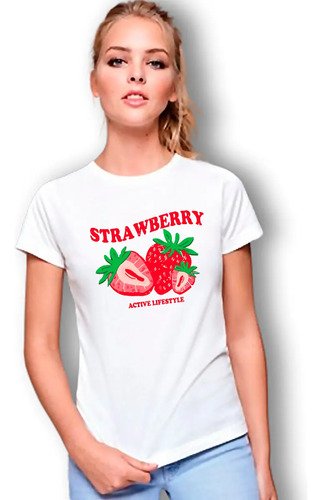 D_952036-MLM86501595464_062025-O.jpg Playera Imagen Sublime Strawberry Unisex Adulto Corta