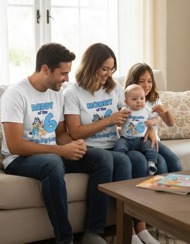 D_957591-MLM93755009416_102025-O.jpg Combo 8 Playeras Y 1 Pañalero Bluey Mamá Papá Hermana Y Bebe
