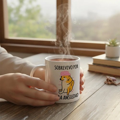 Taza De Café Cheems Sobrevivo Por Pura Amsiedad