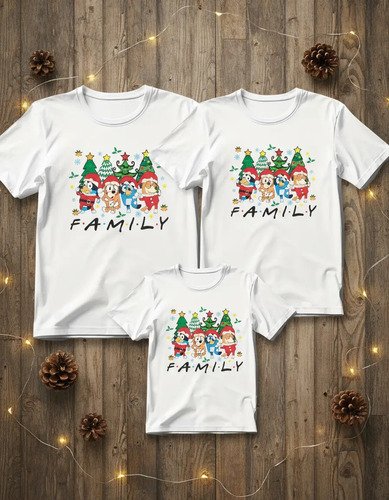Kit De 2 Playeras Unisex + 1 Infantil Bluey Family Friends