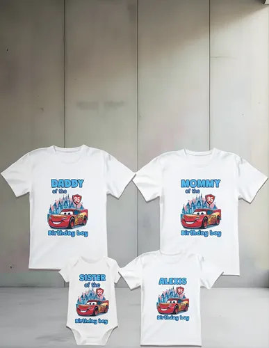 Combo 3 Playeras Y Pañalero Cars Mamá Papá Hermana Y Bebe