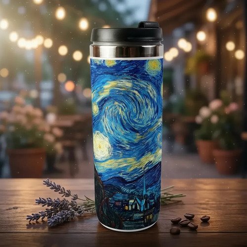 Termo Viajero Acero Inoxidable Van Gogh Noche Estrellada